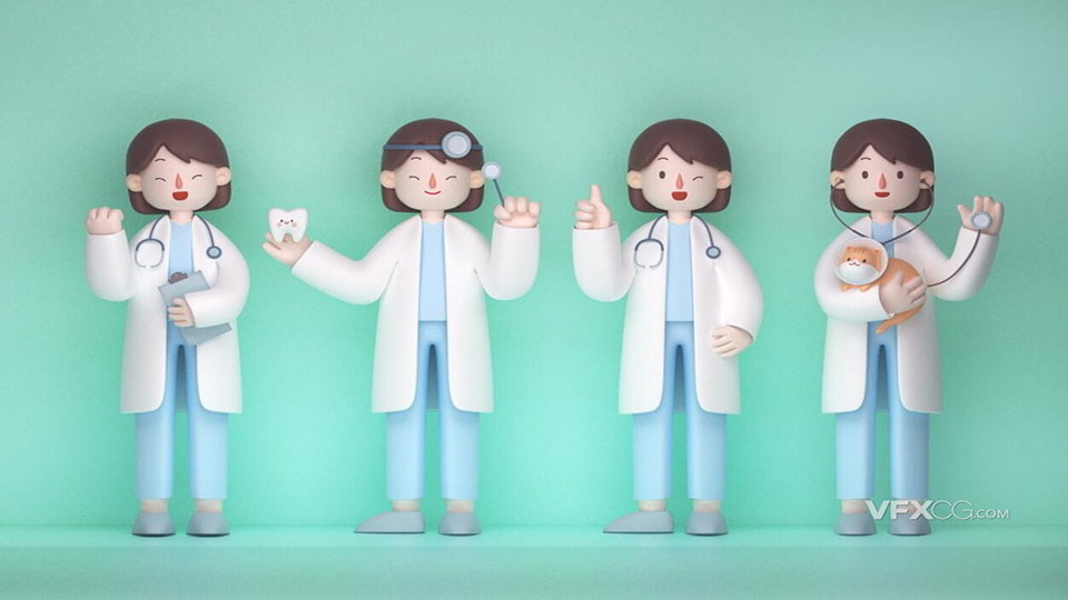 512护士节卡通医疗人物角色三维立体插画MAX工程