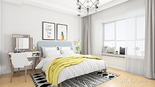 卧室双人床艺术挂画家装三维效果图MAX模型
