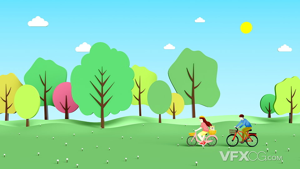 小清新户外骑自行车春天旅游3D插画MAX模型