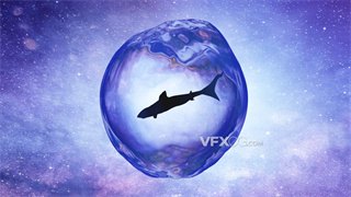 VJ视频素材鲨鱼被水气泡包围游动动画