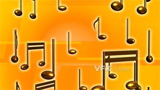 背景视频素材金黄色背景立体音乐符号旋转循环动画