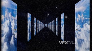 VJ视频素材银河星空闪烁平行隧道任意门穿梭