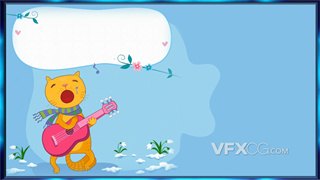 背景视频素材卡通小猫自由自拨弄尤克里里唱出优美歌声