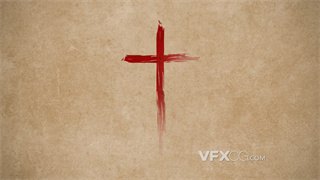 背景视频素材牛皮纸颜色底部画上鲜红十字架样式