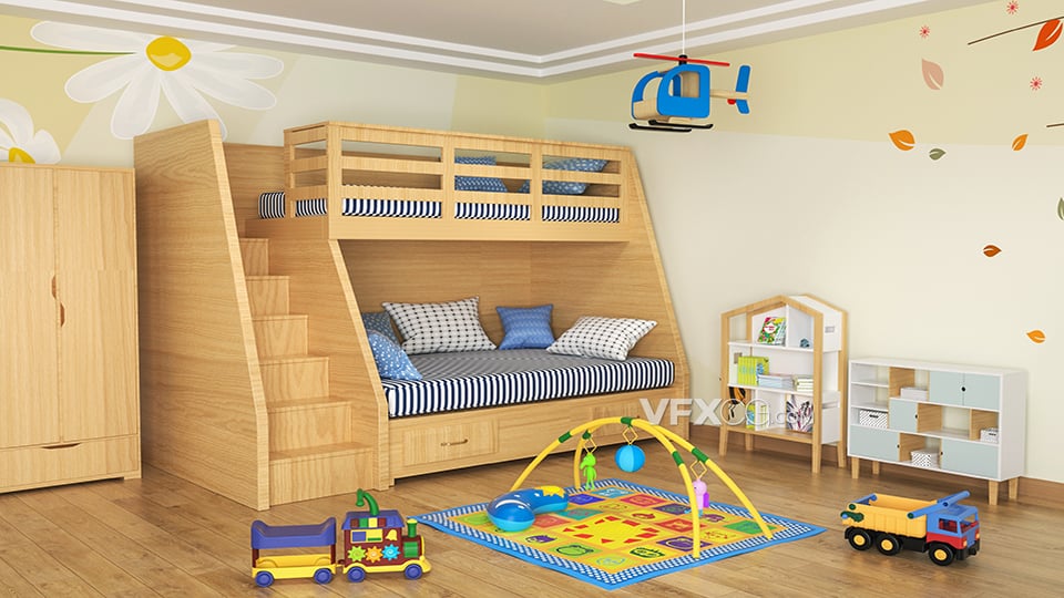 室内家居儿童风格房间装修效果展示C4D模型
