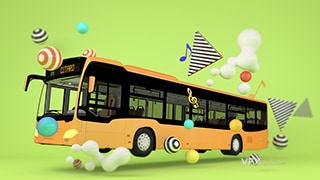 卡通风漂浮加长公交车几何创意3D物品C4D工程