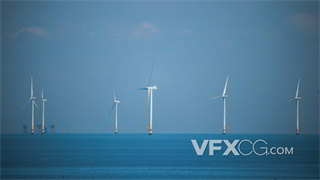 实拍视频风电场安装在海上制造清洁能源以保护环境