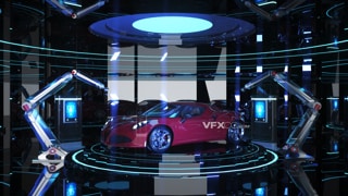 模拟现代高科技4S店汽车生产自动化C4D模型