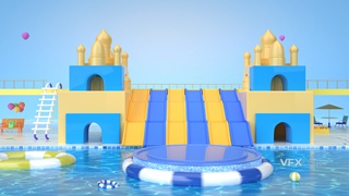 C4D建模三维清新儿童节夏日水上乐园3D工程