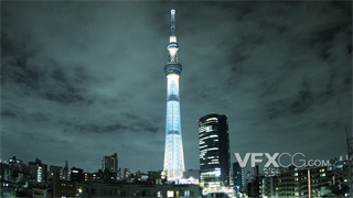 实拍视频全世界最高的塔式建筑东京晴空塔在夜晚灯光变化