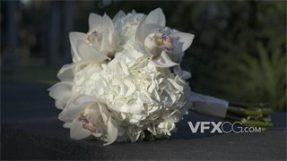 实拍视频白色基调不同类型花朵扎成一束装饰为新娘手捧花