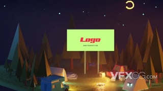 3D夜晚旅行露营野餐logo卡通动画视频-AE模板