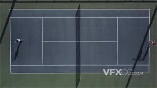 实拍视频高空正上方俯视角度拍摄网球运动场