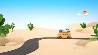 C4D建模卡通风格沙漠地带汽车自驾游3D模型