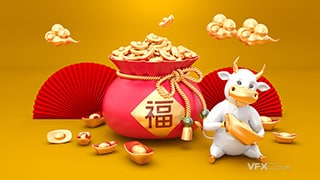3DSMAX建模喜庆福包2021中国年牛气冲天工程