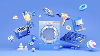 卡通风格618活动促销三维洗衣机家用产品MAX模型