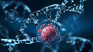 C4D建模科幻医疗展示DNA螺旋链条病毒球3D模型
