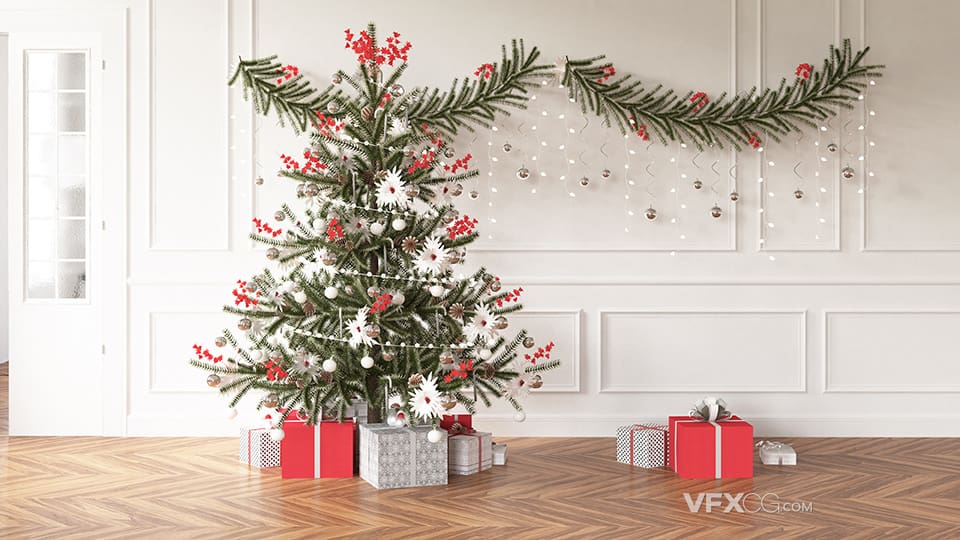 3DSMAX与V-Ray十二月圣诞节圣诞树礼物盒子3D工程
