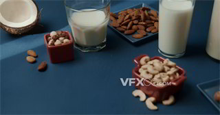 实拍视频一束阳光照射桌面新鲜牛奶谷物