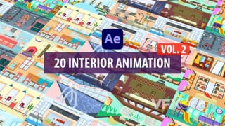 AE模板卡通动态室内背景场景效果元素动画