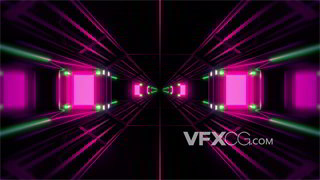 VJ视频素材多彩炫酷方形闪烁科技隧道4K分辨率