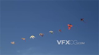 实拍视频中国传统工艺品彩色风筝连成一线漂浮空中