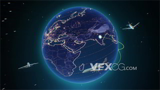 背景视频素材飞机环绕地球路线科技循环动画4K分辨率
