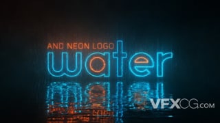 下雨闪光霓虹灯logo水中倒影文字轮廓动画效果视频AE模板
