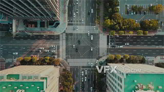 实拍视频电影大制作取景俯拍推镜拍摄城市交叉路口交通