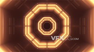 VJ视频素材橙色线条暖黄灯光光感科技隧道