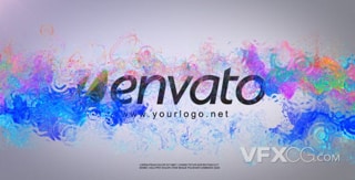 五颜六色的水泛起涟漪汇聚散开logo动画视频片头AE模板