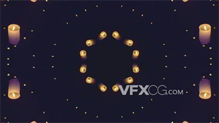 VJ视频素材孔明灯夜晚星空蜡烛祈愿图案变化万花筒