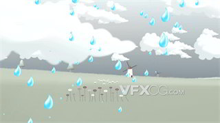 背景视频素材多云降雨天气云层飘动卡通动画