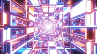 VJ视频素材方形霓虹镜面反射空间设计感科技隧道