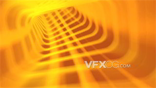VJ视频素材金黄闪光方形快速转弯穿梭科技隧道
