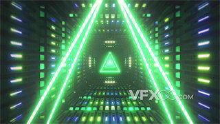 VJ视频素材数据金属绿色灯光闪烁穿越科技隧道