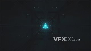 VJ视频素材抽象未来荧光三角形封闭空间穿梭隧道
