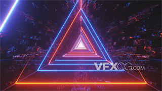VJ视频素材三角线条镜面光感折射多彩炫酷空间感隧道