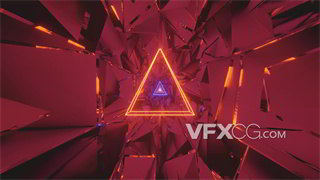 VJ视频素材酷炫三角金属反射光线反差效果科技隧道