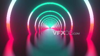 VJ视频素材复古蒸汽波霓虹弧形科技隧道