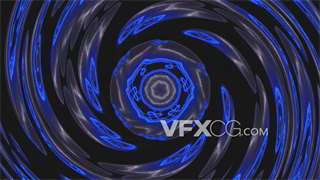 VJ视频素材蓝色静谧漩涡流动变化万花筒