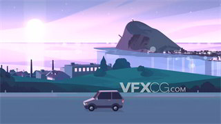 背景视频素材汽车驰骋海边公路卡通片段