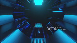 VJ视频素材荧光快闪快速穿越科技隧道