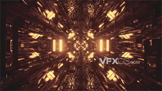 VJ视频素材鎏金空间层次金属镜面反射效果科技隧道