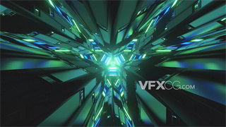 VJ视频素材高科技空间层次金属质感灯光变化隧道