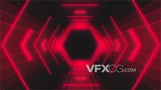 VJ视频素材红色线条图案规律震动科技隧道