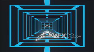 VJ视频素材空间船飞行霓虹灯光闪烁科技隧道