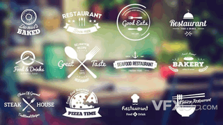 12个餐厅饮食食品徽章图形文字标题动画视频AE模板