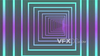 VJ视频素材正方形霓虹空间延伸感独特科技隧道