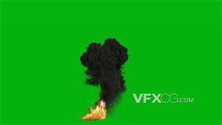 元素视频素材爆炸燃起黑色浓烟绿幕背景抠像